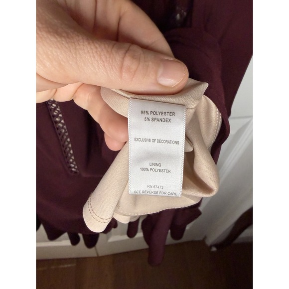 Taylor Burgundy Ruffle Cap Sleeve High-Low Midi Geometric Dress Women's Size 16W - Picture 5 of 16